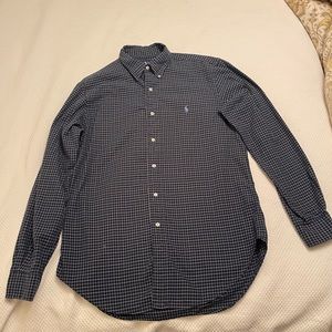 Ralph Lauren Mens button down dark blue with grid pattern. Mens medium